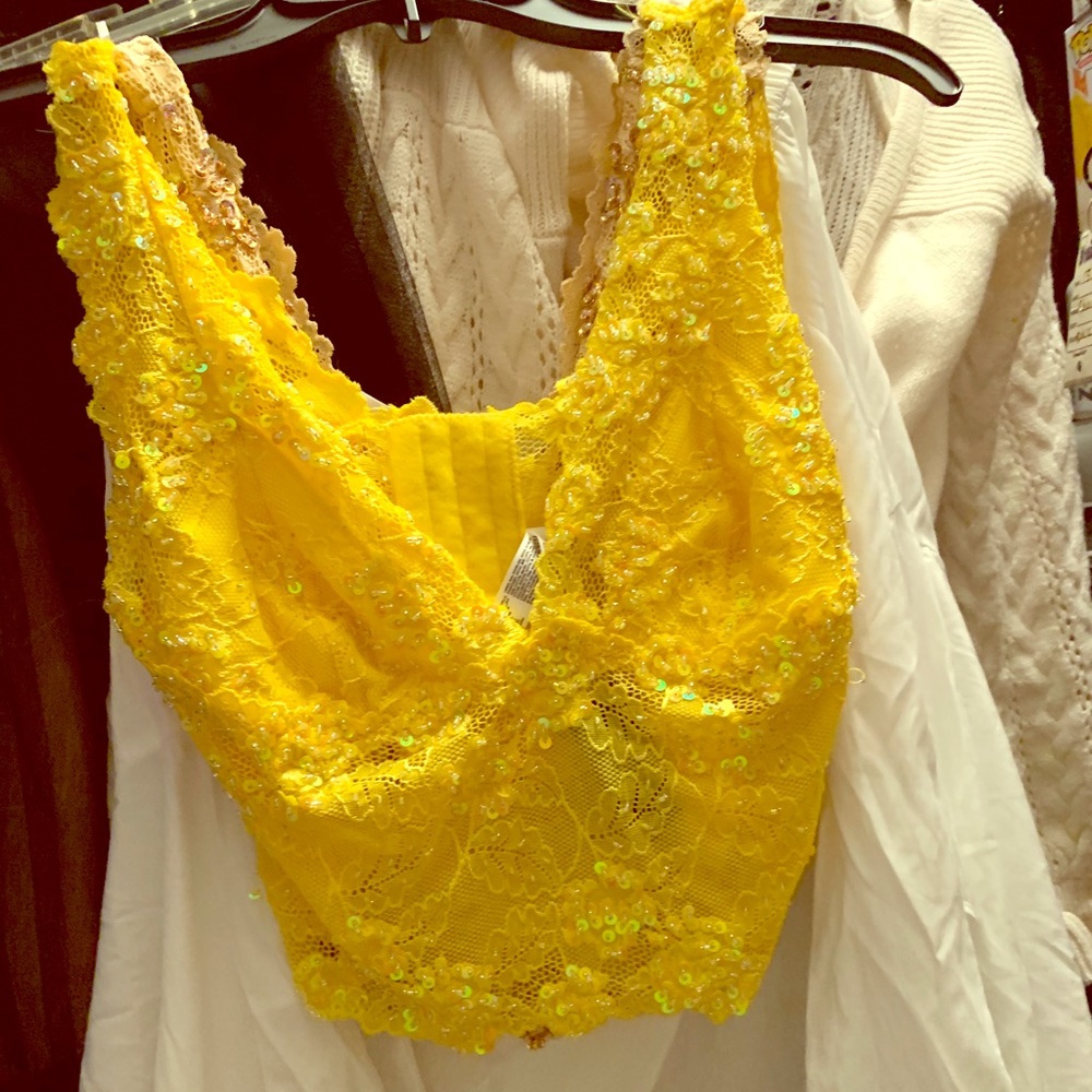 Bebe yellow sequin crop top